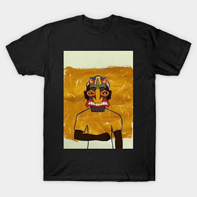 Expressionist Hawaiian Male Character with Dark Mask and Eyes T-Shirt by Hashed Art